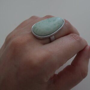 Silver with Light Green Stone Chunky Statement Ring | 7.5